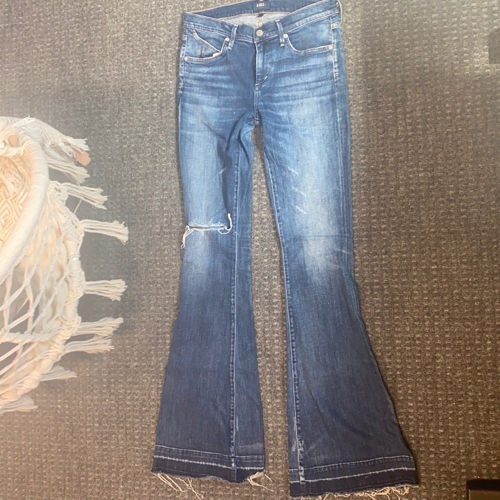Bell bottom flared dark wash jeans